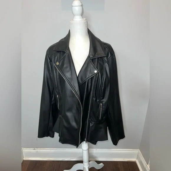 Women’s Jacket (Ashley Stewart Faux Leather Peplum Moto Jacket) - Picture 1 of 5